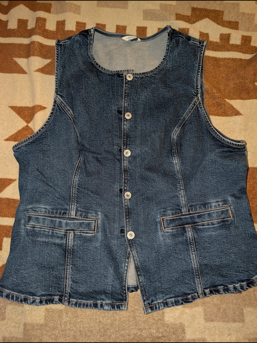 American Eagle Outfitters Women's XXL Blue Denim Vest 90s Layer Buttons